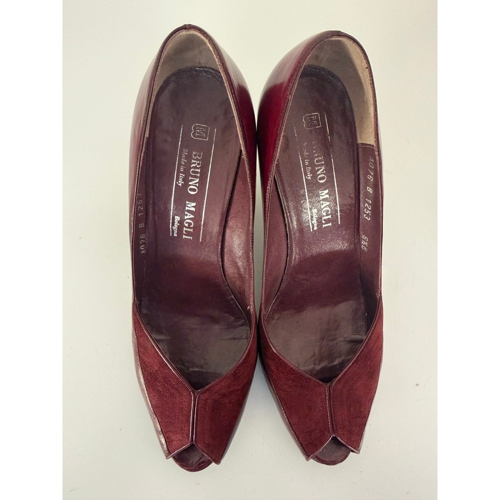 Bruno Magli Burgundy Leather Suede Peep Toe Pumps Heels Italy A076 B 1253 6.5 B